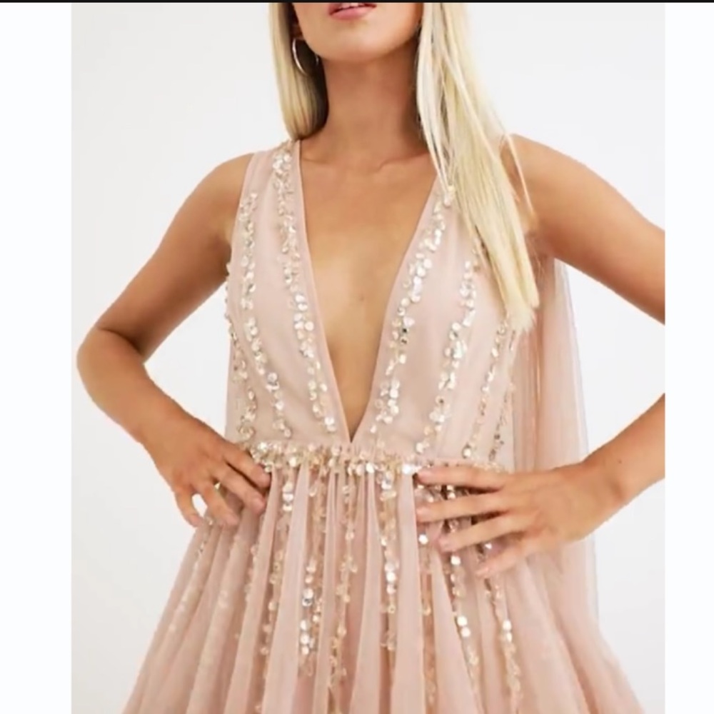 🌷ASOS🌷 Embellished Cape Plunge Tulle Mini Dress - Picture 8 of 16